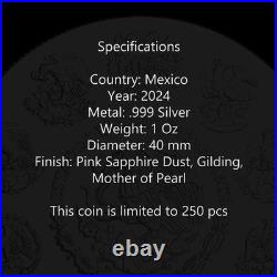2024 Mexico Libertad 1 oz Silver Coin Pink Sapphire & Mother of Pearl Edition