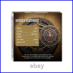 2024 Mexico Libertad 1 oz Silver Colored Aztec Calender Edition MIntage of 100