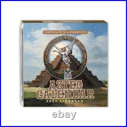 2024 Mexico Libertad 1 oz Silver Colored Aztec Calender Edition MIntage of 100