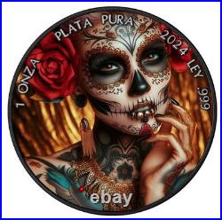 2024 Mexico Libertad 1 oz Silver Colored & Ruthenium Gilded La Calavera