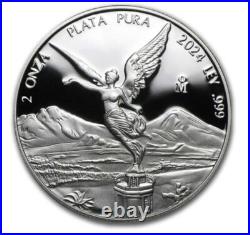 2024 Mexico Libertad. 999 Silver 2 ounce PROOF Coin in capsule