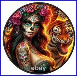 2024 Mexico Libertad Dia De Los Muertos 1oz Silver Colorized Ruthenium Coin