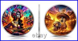 2024 Mexico Libertad Dia De Los Muertos SUNRISE GUITARIST 1 oz Color Silver Coin
