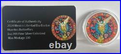 2024 Mexico Libertad Dia Dia Los Muertos Butterflies 1 oz Color Silver Art Coin