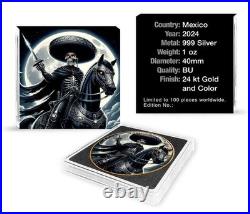 2024 Mexico Libertad El Charro Negro 24k Gold Gild 1 oz Silver Art Coin