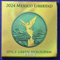 2024 Mexico Libertad Hard-to-Find Space Green Hologram 1 oz. 999 Silver, #30/399