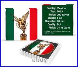2024 Mexico Libertad Mexico Flag 24k gold Gilded 1 oz silver Colorized coin