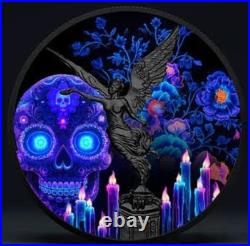 2024 Mexico Libertad Rhodium Dia De Los Muertos Blue Silence 1 oz Silver Coin