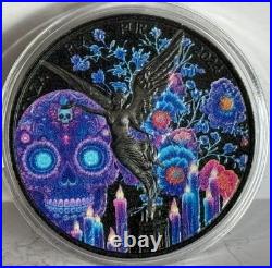 2024 Mexico Libertad Rhodium Dia De Los Muertos Blue Silence 1 oz Silver Coin