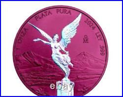 2024 Mexico Libertad-Space Pink Holograph-1oz. 999 Silver Coin 399 Minted