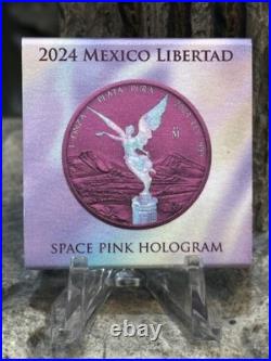2024 Mexico Libertad-Space Pink Holograph-1oz. 999 Silver Coin 399 Minted