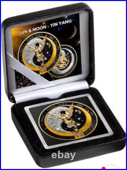 2024 Mexico Libertad Sun & Moon 1oz Silver Coin Gold WithDiamond Dust In Box