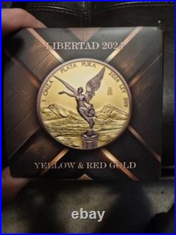 2024 Mexico Libertad Yellow and Red Gold Edition 1 oz. 999 Silver Coin Numbered