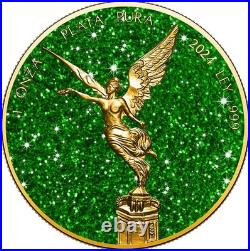 2024 Mexico Libertad precious gemstones Green Tourmaline 1 oz Silver Coin