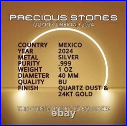 2024 Mexico Libertad precious gemstones Quartz Edit 1oz Silver Coin COA&BOX