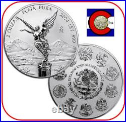 2024 Mexico REVERSE Proof Silver Libertad 2 oz Coin in Mint Capsule