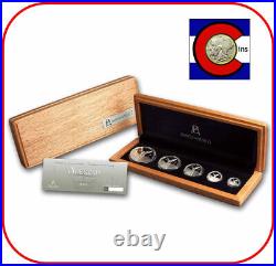 2024 Mexico Silver Proof Libertad 5-Coin Set with Wood Case/Box and COA