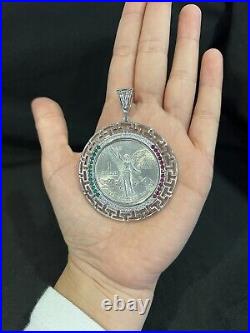 925 Sterling Silver Bezel Mexican 1 Oz Moneda Libertad CZ CENTENARIO Coin Medal