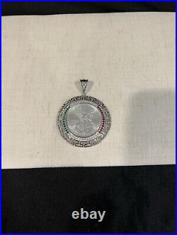 925 Sterling Silver Bezel Mexican 1 Oz Moneda Libertad CZ CENTENARIO Coin Medal