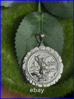 Centenario Mexican Libertad Style Coin Medallion Pendant 925 Sterling Silver