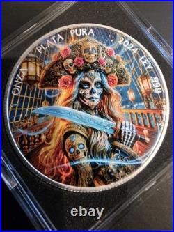 Colorized 2024 Mexico Libertad -Dia de los Muertos Corsair 1 Ounce Silver #226