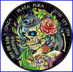 DIA DE LOS MUERTOS Day Of The Dead 2018 Mexico 1 oz Silver Libertad with Ruthenium