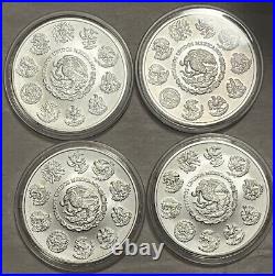 Four 2 oz Silver Mexican Libertad (3-2014 & 1-2018) BU in Capsules (Total 8 oz)