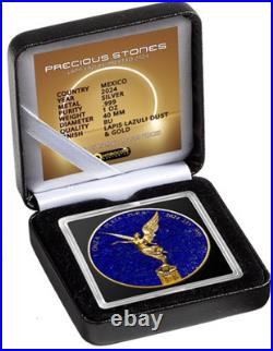 LAPIS LAZULI Precious Gemstones Libertad 1 Oz Silver Coin Mexico 2024