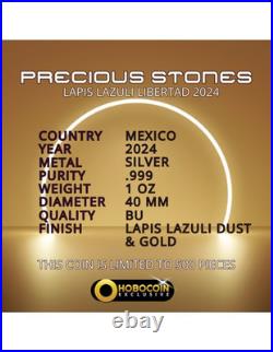 LAPIS LAZULI Precious Gemstones Libertad 1 Oz Silver Coin Mexico 2024