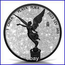 LIBERTAD Diamond Dust & Black Platinum 1 Oz Silver Coin Mexico 2023