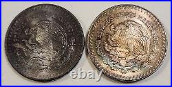 Lot (2) 1983 & 1986 BU Mexican Silver Libertads Onzas with Monster Rainbow Toning