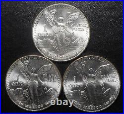 Lot (3) 1983 1984 1985 Mexico Silver Libertad 1 Onza UNC From Original Rolls L1