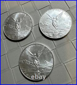 Lot Of THREE / 3 Ounces 2013 Mexican Libertad Plata Pura. 999 Silver Mexico Coin