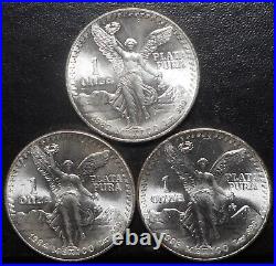 Lot of (3) 1983 1984 1985 Mexico Silver Libertad 1 Onza UNC From Original Rolls