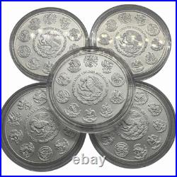 Lot of 5 2023 Mexico 1 Onza Siver Libertad 1 oz. 999 Fine Siver BU in capsule
