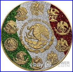 MEXICAN FLAG Diamond Dust Gilded Libertad 1 Oz Silver Coin Mexico 2024