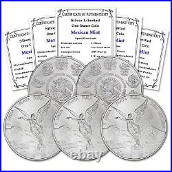 Mexican 2023 Lot of 5 1oz Silver Libertad Brilliant Uncirculated coins with Certs