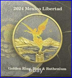 Mexican 2024 1 oz. 999 Silver Coin Ruthenium Gold Ring -Only 500 minted