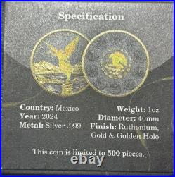 Mexican 2024 1 oz. 999 Silver Coin Ruthenium Gold Ring -Only 500 minted