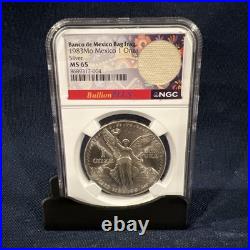 Mexico 1983 Mo, 1 Onza Silver. NGC Certified MS 65 / 1 Troy Oz. 999 With Bag Frag