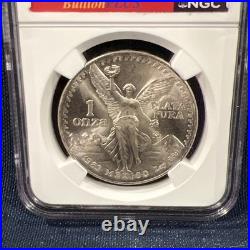 Mexico 1983 Mo, 1 Onza Silver. NGC Certified MS 65 / 1 Troy Oz. 999 With Bag Frag