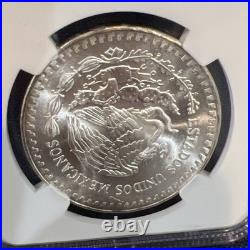 Mexico 1984 Mo, 1 Onza Silver. NGC Certified MS 65 / 1 Troy Oz. 999 With Bag Frag