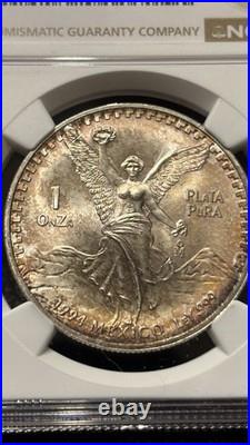 Mexico 1994 1 Onza Silver Coin NGC MS 66 Bank Roll End Key Date One Side Toner