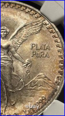 Mexico 1994 1 Onza Silver Coin NGC MS 66 Bank Roll End Key Date One Side Toner