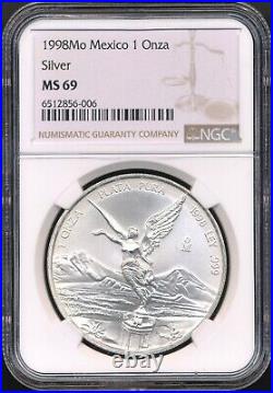 Mexico 1998-Mo 1 Oz. 999 Silver Onza Libertad NGC MS 69 Key To The Set