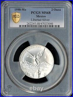 Mexico 1998-Mo 2 Oz. 999 Silver Libertad PCGS MS 68 Low Mintage 7,000