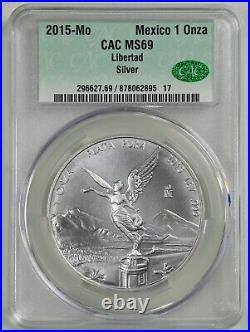 Mexico 2015-Mo 1 Onza. 999 Silver Mexican Libertad MS69 CACG CAC 878062895