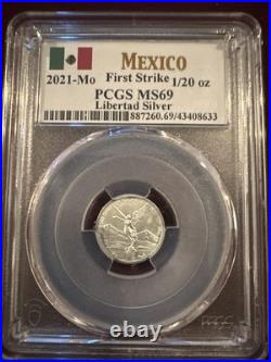 Mexico 2021-Mo 1/20 Oz Silver Libertad PCGS MS69 First Strike 3,600 Mintage