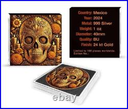 Mexico 2024 Libertad Calavera De Oro 24K Gilded 1 oz Silver Art Coin