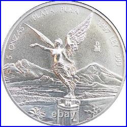 Mexico 5 oz. Silver Libertad 1997 Gem BU, KM# 615. Scarce date